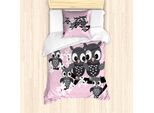 Abakuhaus Set Copripiumino Con Stampa Gufo Per Letti Singoli, Famiglia Su Un Ast, Antiacaro, Adatto A Chi Soffre Di Allergie, Con Federa, 135 Cm X 200 Cm - 80 X 80 Cm, Rosa Baby Grigio Scuro