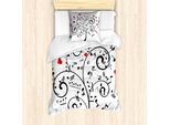 Abakuhaus Set Copripiumino Per Letto Singolo, Motivo Romantico Con Alberi E Cuori, Antiacaro E Anallergico, Con Federa, 135 Cm X 200 Cm - 80 X 80 Cm, Rosa Scuro E Grigio Antracite