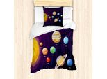 Abakuhaus Set Copripiumino Per Letti Singoli, Orbite Planetarie, Antiacaro, Adatto A Chi Soffre Di Allergie, Con Federa, 135 Cm X 200 Cm - 80 X 80 Cm, Viola Scuro Multicolore