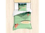 Abakuhaus Set Copripiumino Per Letto Singolo Con Motivo Golf, Hills Flags Woods, Antiacaro E Anallergico, Con Federa, 135 Cm X 200 Cm - 80 X 80 Cm, Verde Pallido E Verde Bosco