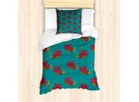 Abakuhaus Set Copripiumino Per Letti Singoli, Motivo Floreale Autunnale, Antiacaro E Anallergico, Con Federa, 135 Cm X 200 Cm - 80 X 80 Cm, Verde Acqua E Rosa Scuro