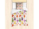 Abakuhaus Set Copripiumino Extraterrestre Per Letti Singoli, Divertente Caricatura Di Mostri Animali, Antiacaro, Adatto A Chi Soffre Di Allergie, Con Federa, 135 Cm X 200 Cm - 80 X 80 Cm, Arancione Bruciato Multicolore