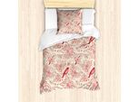 Abakuhaus Set Copripiumino Per Letti Singoli, Arte Floreale Vintage, Antiacaro, Adatto A Chi Soffre Di Allergie, Con Federa, 135 Cm X 200 Cm - 80 X 80 Cm, Guscio D'uovo E Vermiglio