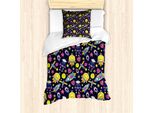 Abakuhaus Set Copripiumino Extraterrestre Per Letti Singoli, Articoli Planet E Galactic, Antiacaro, Adatto A Chi Soffre Di Allergie, Con Federa, 135 Cm X 200 Cm - 80 X 80 Cm, Indaco Multicolore