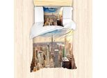 Abakuhaus Nyc Set Copripiumino Per Letto Singolo, Foto Aerea Urbana Tramonto, Antiacaro, Adatto A Chi Soffre Di Allergie, Con Federa, 135 Cm X 200 Cm - 80 X 80 Cm, Blu Cobalto Multicolore