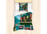 Set Copripiumino Da Viaggio Abakuhaus Per Letti Singoli, Scena Romantica Mediterranea, Antiacaro, Adatto A Chi Soffre Di Allergie, Con Federa, 135 Cm X 200 Cm - 80 X 80 Cm, Multicolore
