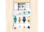 Abakuhaus Set Copripiumino Extraterrestre Per Letti Singoli, Disegno Grafico Con Mostri Colorati, Antiacaro, Adatto A Chi Soffre Di Allergie, Con Federa, 135 Cm X 200 Cm - 80 X 80 Cm, Bianco Multicolore