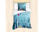 Abakuhaus Set Copripiumino Per Letti Singoli, Alghe E Coralli, Antiacaro, Adatto A Chi Soffre Di Allergie, Con Federa, 135 Cm X 200 Cm - 80 X 80 Cm, Pale Sky Blue Multicolor