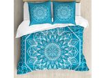 Abakuhaus Set Copripiumino Blu Mandala Per Letti Singoli, Motivo Floreale Filigranato, Antiacaro, Adatto A Chi Soffre Di Allergie, Con Federa, 155 Cm X 220 Cm - 80 X 80 Cm, Blu Mare E Bianco Sporco
