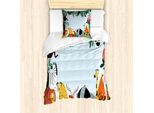 Abakuhaus Set Copripiumino Per Letti Singoli, Animali Selvatici E Foglie Esotiche, Antiacaro, Adatto A Chi Soffre Di Allergie, Con Federa, 135 Cm X 200 Cm - 80 X 80 Cm, Azzurro Multicolore