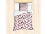 Set Copripiumino Abakuhaus Vintage Trucks, Motivo A Tema Nursery Con Veicoli A Colori Pastello In Stile Cartone Animato, 135 X 200 Cm + 80 X 80 Cm, Rosa Pastello E Grigio Scuro