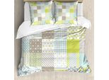 Abakuhaus Set Copripiumino Geometrico Per Letti Singoli, Abstract Squares, Antiacaro, Adatto A Chi Soffre Di Allergie, Con Federa, 155 Cm X 220 Cm - 80 X 80 Cm, Verde Avocado Pale Sepia