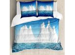 Set Copripiumino Abakuhaus Ice Berg Per Letti Singoli, Scena Antartica In Ocean, Antiacaro, Adatto A Chi Soffre Di Allergie, Con Federa, 155 Cm X 220 Cm - 80 X 80 Cm, Cobalt Blue Sea Blue