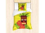 Set Copripiumino Abakuhaus Luau Per Letti Singoli, Tiki Ed Exotic Hibiscus, Antiacaro, Adatto A Chi Soffre Di Allergie, Con Federa, 135 Cm X 200 Cm - 80 X 80 Cm, Giallo E Multicolore