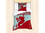 Abakuhaus Set Copripiumino Cinese Per Letti Singoli, Eastern Dragon Su Squama, Antiacaro, Adatto A Chi Soffre Di Allergie, Con Federa, 135 Cm X 200 Cm - 80 X 80 Cm, Rubino Azzurro Pallido
