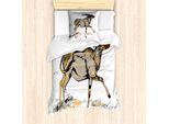 Abakuhaus Set Copripiumino Per Letto Singolo, Disegno Animale, Antiacaro, Adatto A Chi Soffre Di Allergie, Con Federa, 135 Cm X 200 Cm - 80 X 80 Cm, Bianco Taupe Grigio