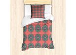 Abakuhaus Set Copripiumino Geometrico Per Letti Singoli, Motivo Floreale, Antiacaro, Adatto A Chi Soffre Di Allergie, Con Federa, 135 Cm X 200 Cm - 80 X 80 Cm, Salmone Verde Acqua Scuro