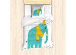 Abakuhaus Set Copripiumino Per Letto Singolo Elefante, Animale Con Cappello E Sciarpa, Antiacaro, Adatto A Chi Soffre Di Allergie, Con Federa, 135 Cm X 200 Cm - 80 X 80 Cm, Arancione Seafoam