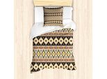 Abakuhaus Set Copripiumino Azteco Per Letti Singoli, Motivi Messicani E Triangoli, Antiacaro E Anallergico, Con Federa, 135 Cm X 200 Cm - 80 X 80 Cm, Mustard Cocoa
