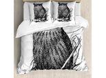 Abakuhaus Set Copripiumino Con Stampa Gufo Per Letti Singoli, Vintage Wise Nachtvogel, Antiacaro, Adatto A Chi Soffre Di Allergie, Con Federa, 155 Cm X 220 Cm - 80 X 80 Cm, Grigio Antracite Bianco