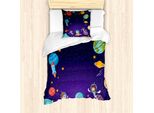 Abakuhaus Set Copripiumino Extraterrestre Per Letti Singoli, Astronauta Bambini Spazio, Antiacaro Adatto A Chi Soffre Di Allergie Con Federa, 135 Cm X 200 Cm - 80 X 80 Cm, Indaco Multicolore