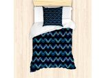 Abakuhaus Set Copripiumino Azteco Per Letti Singoli, Zigzags Oriental Vibes Kunst, Antiacaro, Adatto A Chi Soffre Di Allergie, Con Federa, 135 Cm X 200 Cm - 80 X 80 Cm, Blu Blu Notte Scuro
