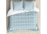 Set Copripiumino Abakuhaus In Stile Marocchino, Illustrazione Semplice Con Motivi Ripetitivi Ispirati Al Mediterraneo E Ai Toni Del Mare, 155 X 220 Cm + 80 X 80 Cm, Verde Acqua Chiaro E Blu Cielo Scuro