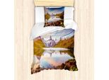 Abakuhaus Set Copripiumino Estivo Scenic Per Letti Singoli, Tramonto Sul Mare Tranquillo, Antiacaro, Adatto A Chi Soffre Di Allergie, Con Federa, 135 Cm X 200 Cm - 80 X 80 Cm, Blu Mare E Multicolore
