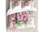 Abakuhaus Set Copripiumino Con Motivo Peonia, Illustrazione Floreale Romantica Disegnata A Mano Ad Acquerello, 155 X 220 Cm + 80 X 80 Cm, Rosa Confetto E Tortora