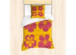 Abakuhaus Luau Set Copripiumino Per Letti Singoli, Silhouette Di Fiori Di Ibisco, Antiacaro, Adatto A Chi Soffre Di Allergie, Con Federa, 135 Cm X 200 Cm - 80 X 80 Cm, Arancione Giallo