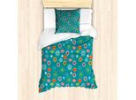 Abakuhaus Set Copripiumino Natalizio Per Letti Singoli, Elementi Colorati Elaborati, Antiacaro, Adatto A Chi Soffre Di Allergie, Con Federa, 135 Cm X 200 Cm - 80 X 80 Cm, Verde Acqua Multicolore