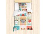 Abakuhaus Set Copripiumino Per Letti Singoli, Vari Animali Con Fiori, Antiacaro, Adatto A Chi Soffre Di Allergie, Con Federa, 135 Cm X 200 Cm - 80 X 80 Cm, Multicolore