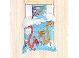 Abakuhaus Set Copripiumino Per Letto Singolo, Fantasy World Creatures Sky, Antiacaro, Adatto A Chi Soffre Di Allergie, Con Federa, 135 Cm X 200 Cm - 80 X 80 Cm, Sky Blue Multicolor