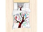 Abakuhaus Set Copripiumino Per Letti Singoli, Albero Con Elementi Colorati, Antiacaro, Adatto A Chi Soffre Di Allergie, Con Federa, 135 Cm X 200 Cm - 80 X 80 Cm, Cacao Scuro Multicolore