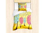 Abakuhaus Set Copripiumino Per Letti Singoli Con Motivi Floreali, Alberi In Fiore, Antiacaro, Adatto A Chi Soffre Di Allergie, Con Federa, 135 Cm X 200 Cm - 80 X 80 Cm, Giallo Pallido Multicolore