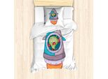 Abakuhaus Set Copripiumino Extraterrestre Per Letti Singoli, Mostri Razzo Spaziale, Antiacaro, Adatto A Chi Soffre Di Allergie, Con Federa, 135 Cm X 200 Cm - 80 X 80 Cm, Bianco Multicolore