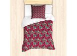 Abakuhaus Set Copripiumino Per Letti Singoli, Fiori Folcloristici, Antiacaro, Adatto A Chi Soffre Di Allergie, Con Federa, 135 Cm X 200 Cm - 80 X 80 Cm, Pesca Corallo Scuro