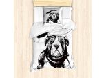 Set Copripiumino Abakuhaus Bulldog Per Letti Singoli, Tema Natalizio Monocromatico, Antiacaro E Anallergico Con Federa, 135 Cm X 200 Cm - 80 X 80 Cm, Grigio Antracite E Bianco