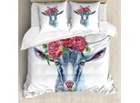 Set Copripiumino Per Letto Singolo Abakuhaus, Acquerello, Ritratto Di Capra, Antiacaro, Adatto A Chi Soffre Di Allergie, Con Federa, 155 Cm X 220 Cm - 80 X 80 Cm, Multicolore