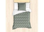 Abakuhaus Set Copripiumino Astratto Per Letti Singoli, Motivi A Cerchi E Rombi, Antiacaro E Anallergico, Con Federa, 135 Cm X 200 Cm - 80 X 80 Cm, Verde Chiaro E Bianco