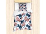 Abakuhaus Set Copripiumino Per Letti Singoli, Fiori Acquerellati In Fiore, Antiacaro, Adatto A Chi Soffre Di Allergie, Con Federa, 135 Cm X 200 Cm - 80 X 80 Cm, Rust Dark Blue