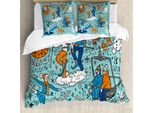 Set Copripiumino Abakuhaus Hipster Per Letti Singoli, Attività Invernali, Antiacaro, Adatto A Chi Soffre Di Allergie, Con Federa, 155 Cm X 220 Cm - 80 X 80 Cm, Arancione Seafoam