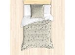 Abakuhaus Set Copripiumino Per Letti Singoli, Foglie E Fiori Curlicue, Antiacaro Adatto A Chi Soffre Di Allergie Con Federa, 135 Cm X 200 Cm - 80 X 80 Cm, Grigio Giallo Blu Cadetto