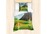 Abakuhaus Set Copripiumino Per Letto Singolo Con Motivo Golf, Golfisti Bambini, Antiacaro, Adatto A Chi Soffre Di Allergie, Con Federa, 135 Cm X 200 Cm - 80 X 80 Cm, Verde Mela Multicolore