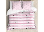 Set Copripiumino Abakuhaus Vintage Valentine, Motivo Orizzontale Ordinato, Simmetria Bicolore A Cuori, 155 X 220 Cm + 80 X 80 Cm, Grigio Antracite E Rosa