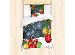 Abakuhaus Set Copripiumino Natalizio Per Letti Singoli, Vivid Noel Balls And Bell, Antiacaro E Anallergico, Con Federa, 135 Cm X 200 Cm - 80 X 80 Cm, Multicolore