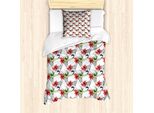 Abakuhaus Set Copripiumino Per Letto Singolo, Blooming Con Foglie Abbozzate, Antiacaro, Adatto A Chi Soffre Di Allergie, Con Federa, 135 Cm X 200 Cm - 80 X 80 Cm, Corallo Scuro Multicolore