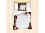 Abakuhaus Set Copripiumino Natalizio Per Letti Singoli, Cornice Garland Noel Art, Antiacaro, Adatto A Chi Soffre Di Allergie, Con Federa, 135 Cm X 200 Cm - 80 X 80 Cm, Multicolore