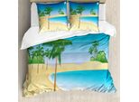Abakuhaus Set Copripiumino Tropicale Per Letti Singoli, Palme E Mare, Antiacaro, Adatto A Chi Soffre Di Allergie, Con Federa, 155 Cm X 220 Cm - 80 X 80 Cm, Blu Mare Multicolore