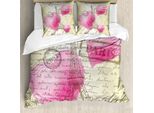 Abakuhaus Set Copripiumino Per Letto Singolo Torre Eiffel, Cuori E Scrittura A Mano, Antiacaro, Adatto A Chi Soffre Di Allergie, Con Federa, 155 Cm X 220 Cm - 80 X 80 Cm, Marrone Scuro, Grigio, Giallo
